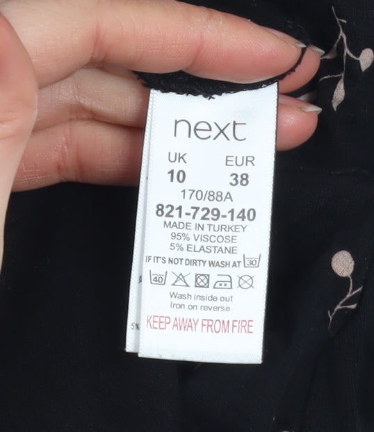 Next Women's Black Floral A-Line Knee Length Dress Size 10