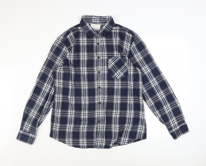 Curated Utility Men's Blue Plaid Flannel Long Sleeve Button-Up Shirt XL