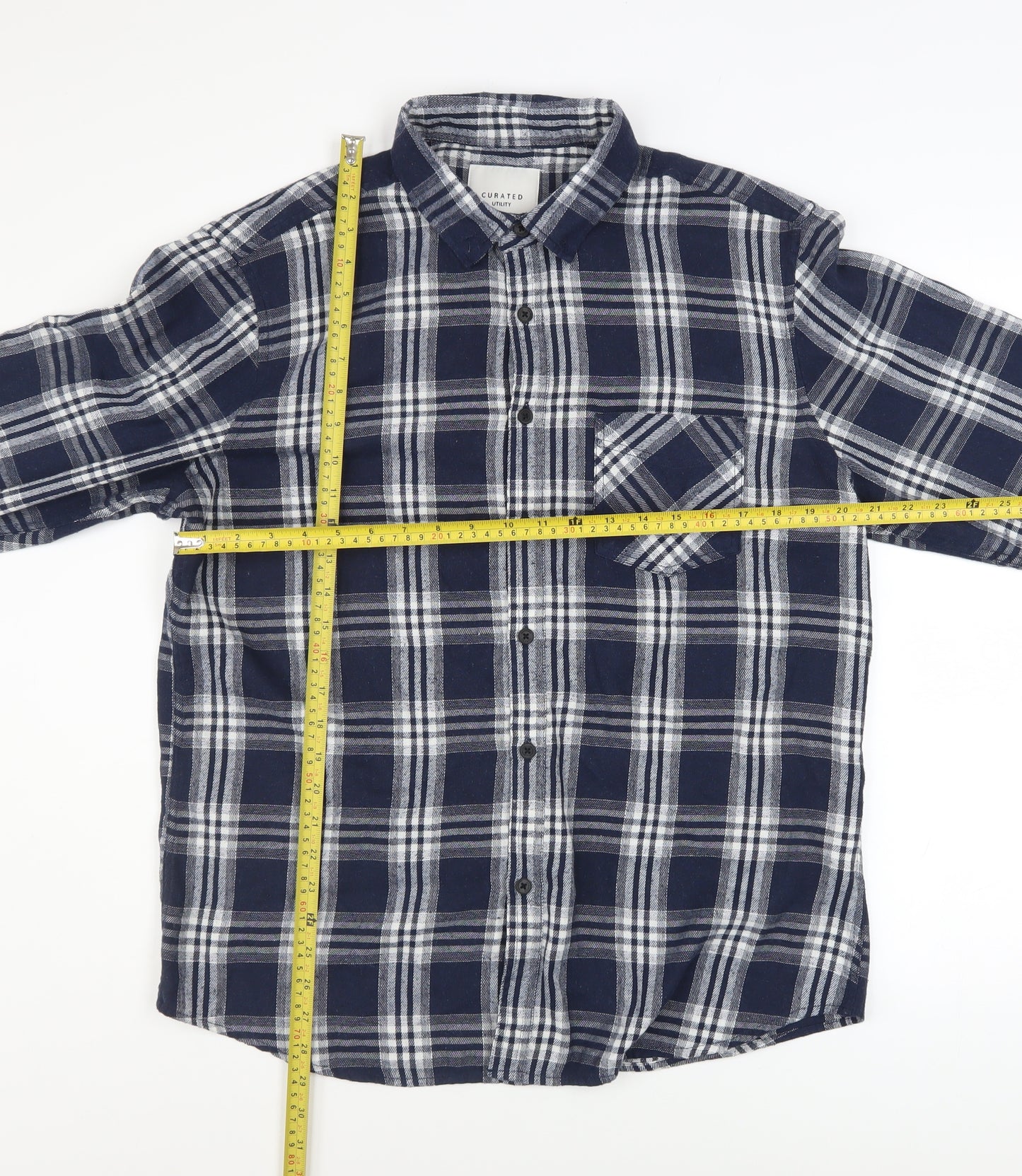 Curated Utility Men's Blue Plaid Flannel Long Sleeve Button-Up Shirt XL