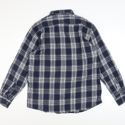 Curated Utility Men's Blue Plaid Flannel Long Sleeve Button-Up Shirt XL