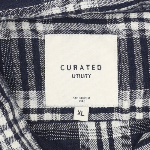 Curated Utility Men's Blue Plaid Flannel Long Sleeve Button-Up Shirt XL