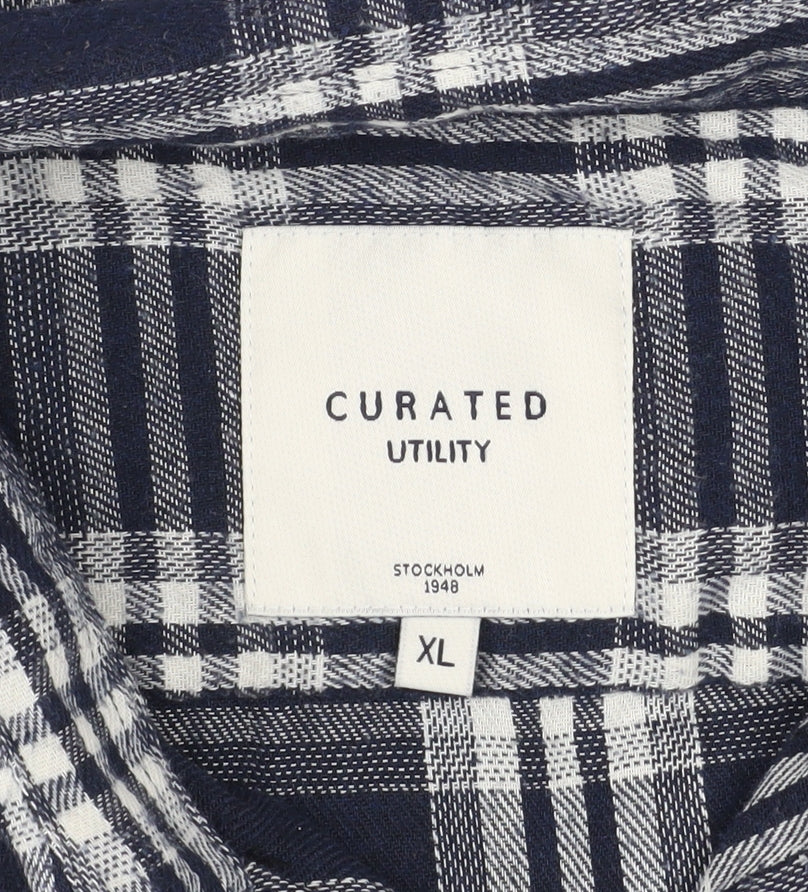 Curated Utility Men's Blue Plaid Flannel Long Sleeve Button-Up Shirt XL