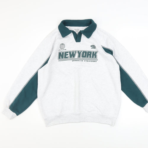 Primark Girls Grey Collared Pullover Sweatshirt 11-12 Years New York Graphic
