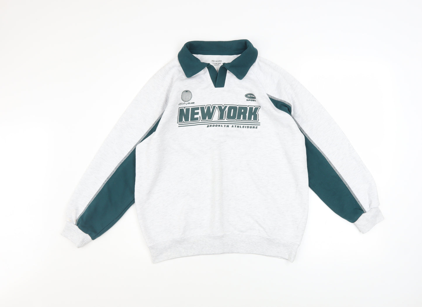 Primark Girls Grey Collared Pullover Sweatshirt 11-12 Years New York Graphic