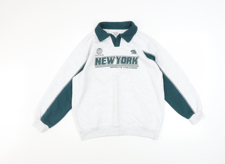 Primark Girls Grey Collared Pullover Sweatshirt 11-12 Years New York Graphic