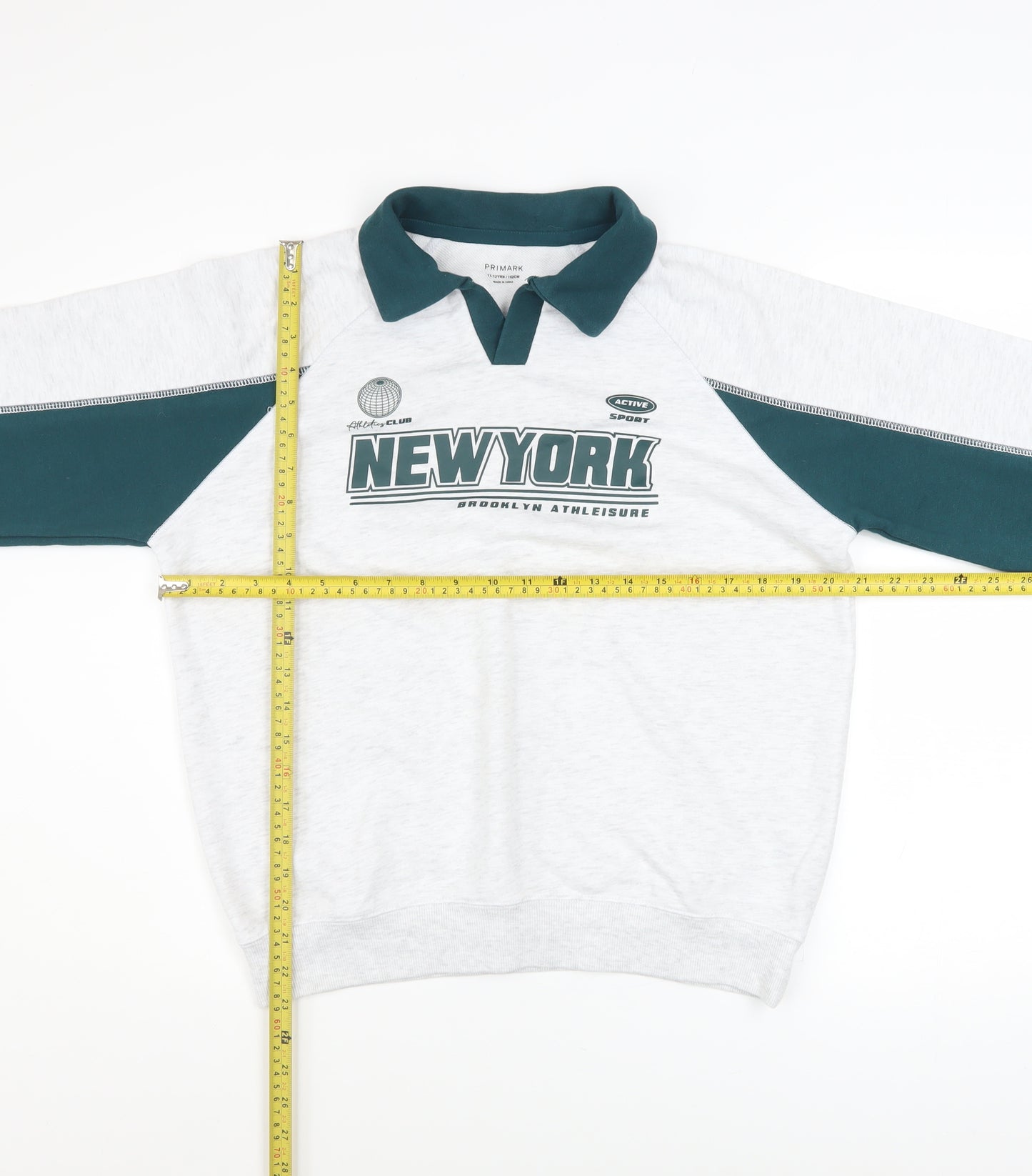 Primark Girls Grey Collared Pullover Sweatshirt 11-12 Years New York Graphic