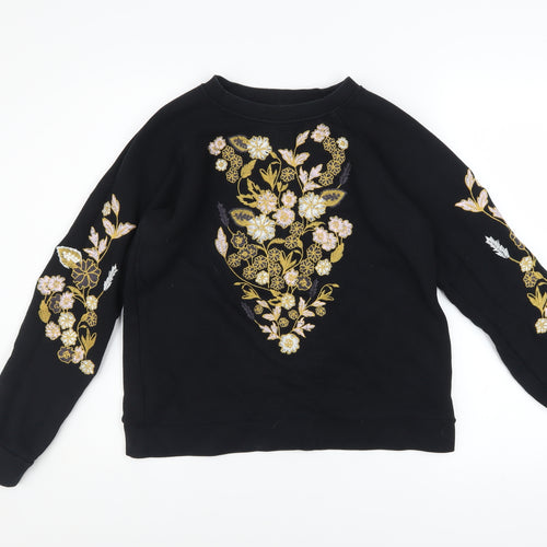 Whistles Women Black Embroidered Floral Cotton Pullover Sweatshirt S