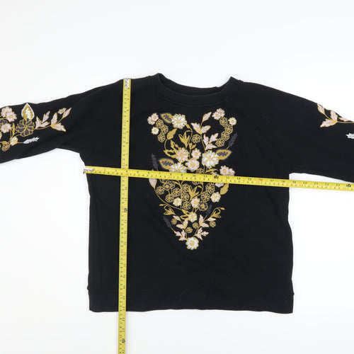 Whistles Women Black Embroidered Floral Cotton Pullover Sweatshirt S