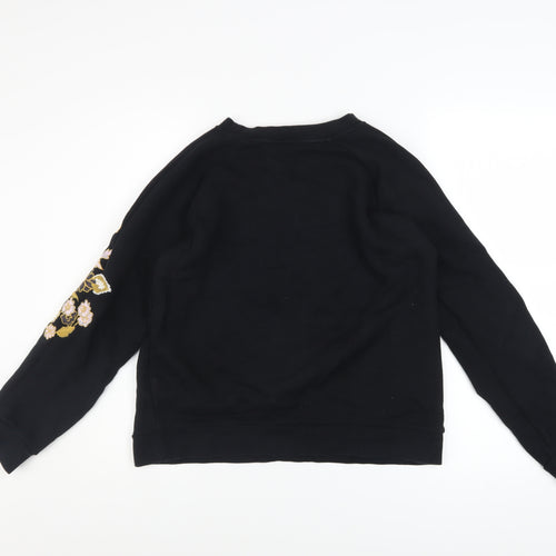 Whistles Women Black Embroidered Floral Cotton Pullover Sweatshirt S