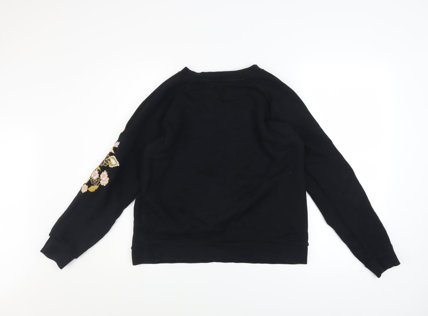 Whistles Women Black Embroidered Floral Cotton Pullover Sweatshirt S