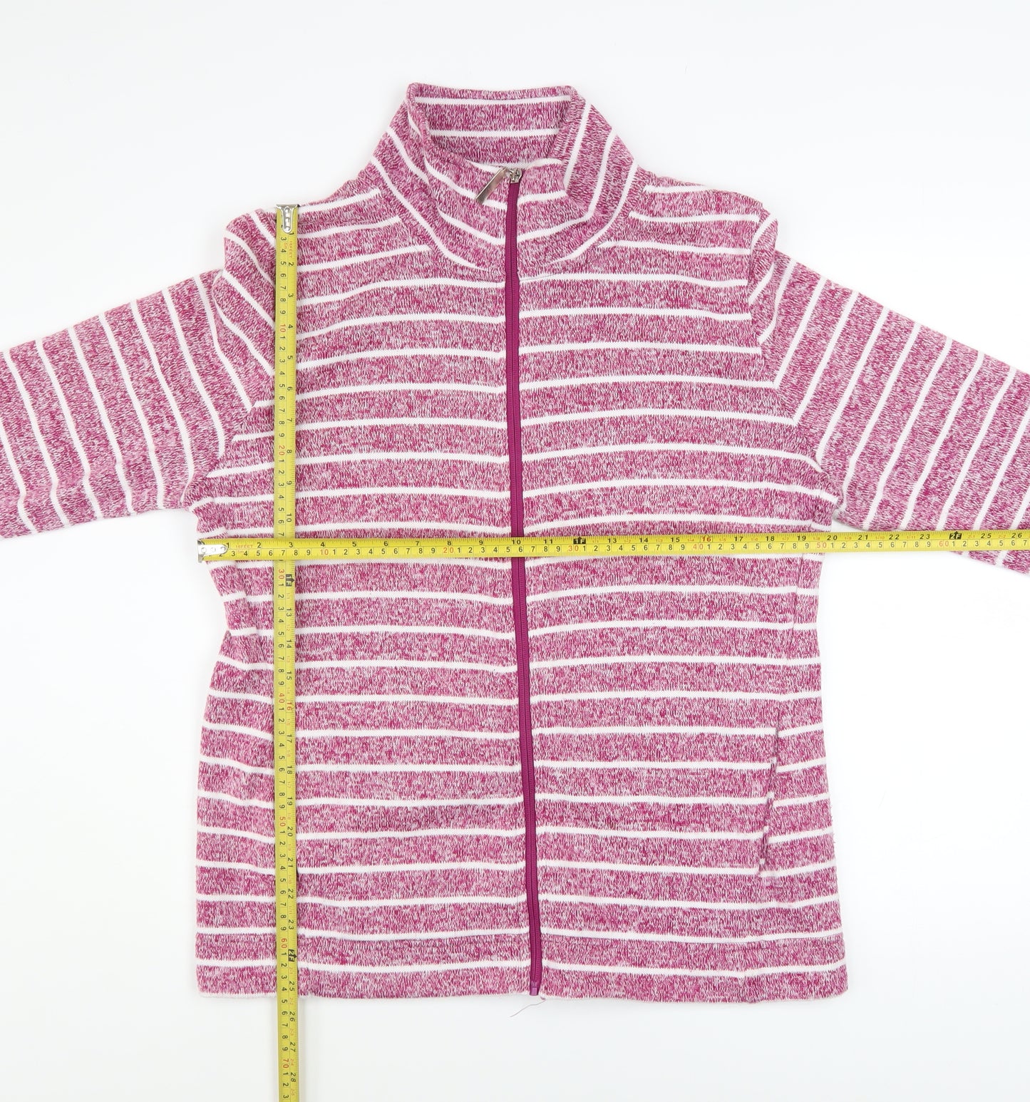 Julipa Womens Pink Stripe Full Zip Fleece Jacket Size 16