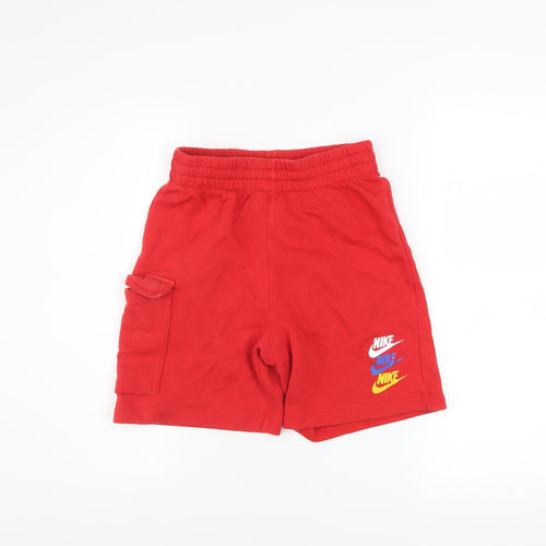 Nike Boys Red Athletic Fleece Shorts L 147-158cm Elastic Waist Sportswear