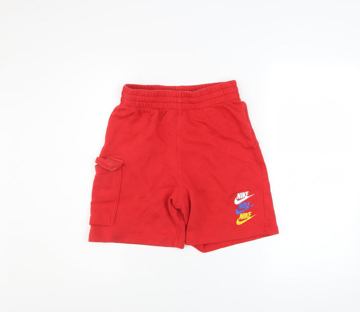 Nike Boys Red Athletic Fleece Shorts L 147-158cm Elastic Waist Sportswear