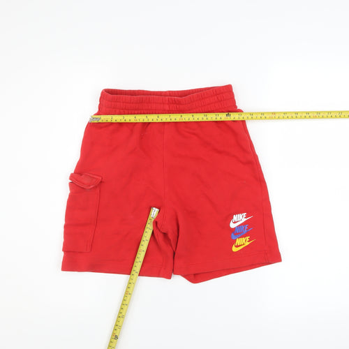 Nike Boys Red Athletic Fleece Shorts L 147-158cm Elastic Waist Sportswear