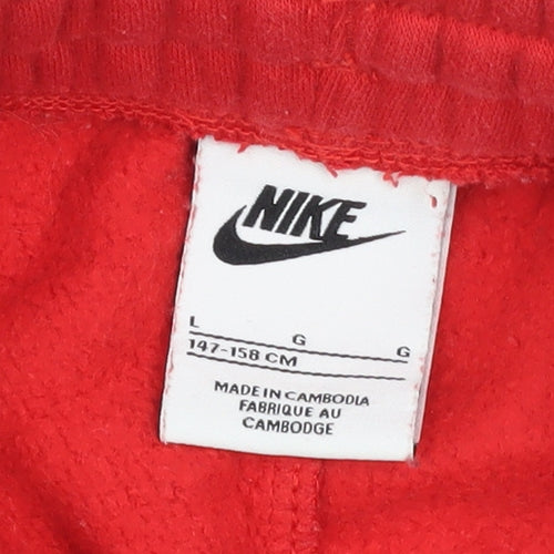 Nike Boys Red Athletic Fleece Shorts L 147-158cm Elastic Waist Sportswear