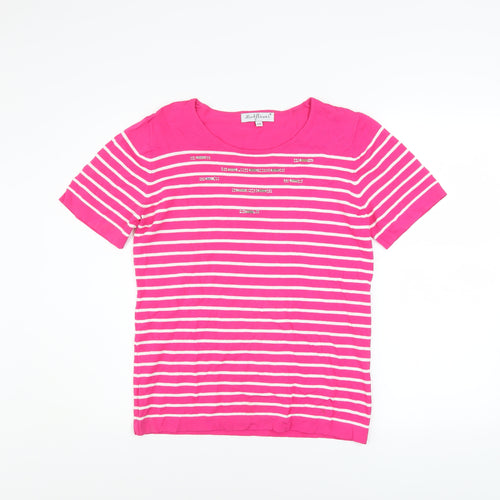 Mudflower Women's Pink Striped Sequin Knit T-Shirt S