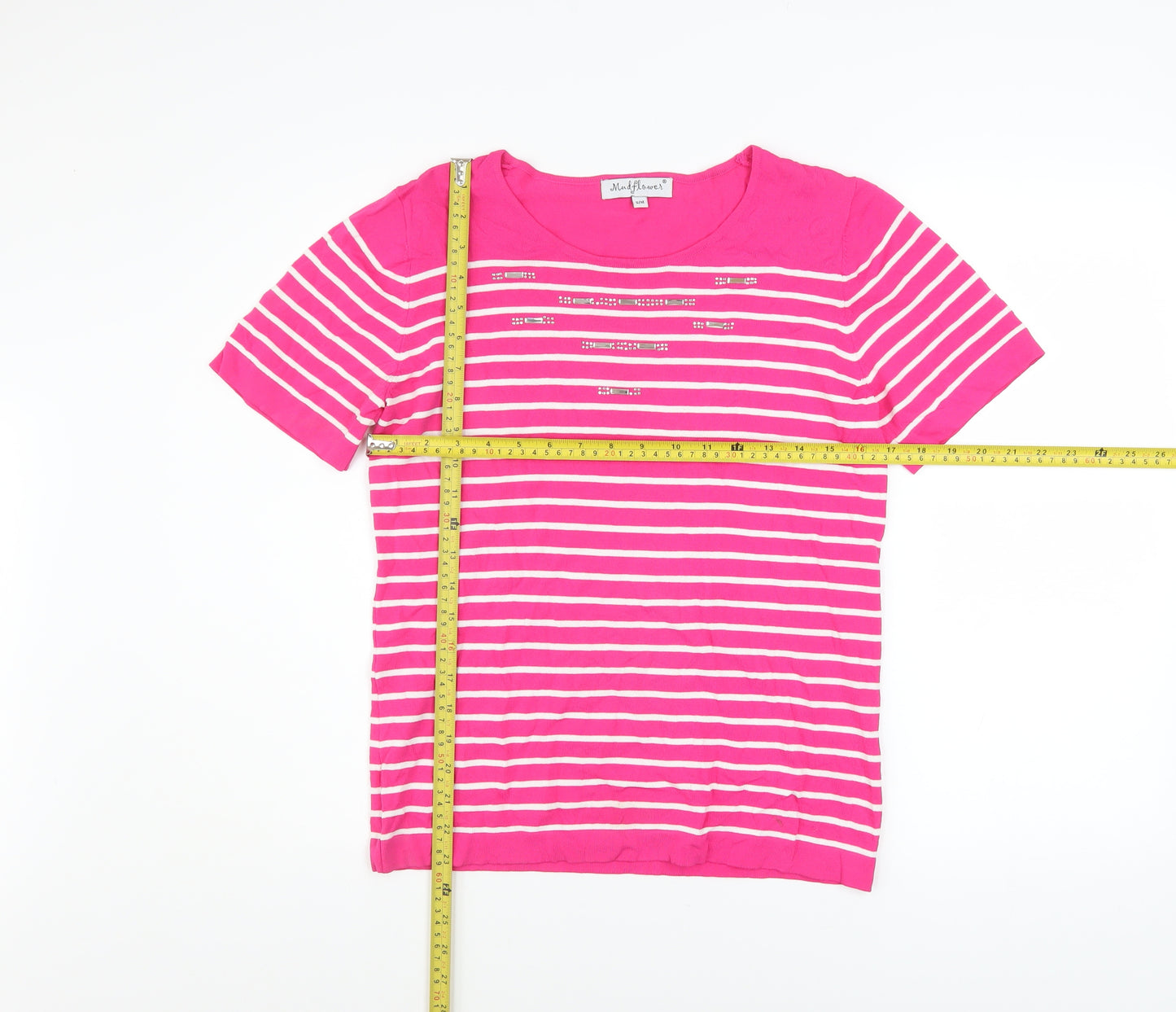 Mudflower Women's Pink Striped Sequin Knit T-Shirt S
