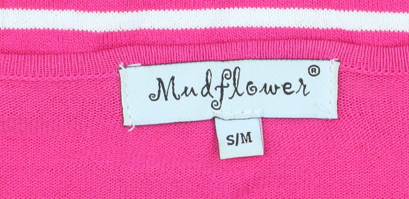 Mudflower Women's Pink Striped Sequin Knit T-Shirt S