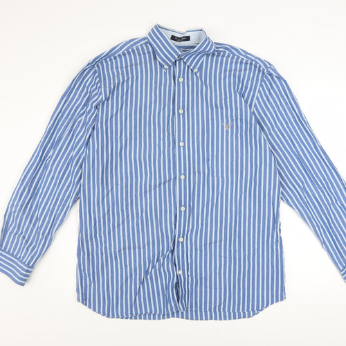 GANT Men's Blue Striped Long Sleeve Button-Up Cotton Shirt Size L