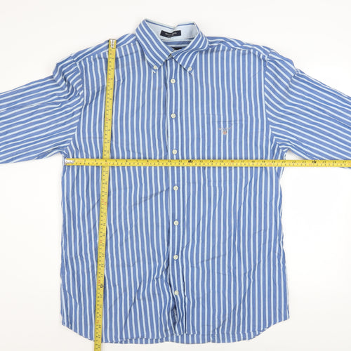 GANT Men's Blue Striped Long Sleeve Button-Up Cotton Shirt Size L