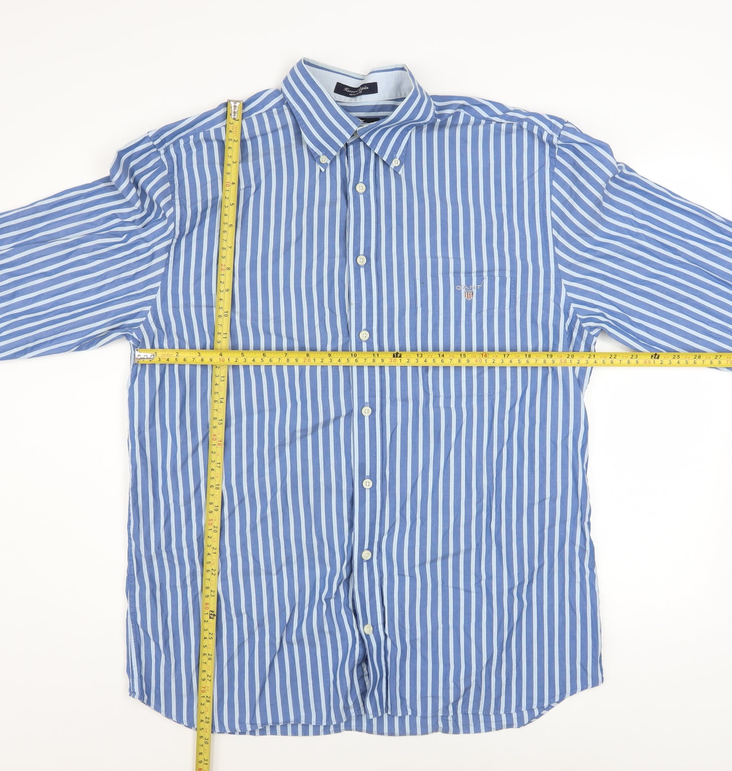 GANT Men's Blue Striped Long Sleeve Button-Up Cotton Shirt Size L
