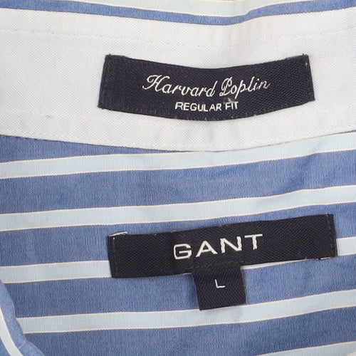 GANT Men's Blue Striped Long Sleeve Button-Up Cotton Shirt Size L