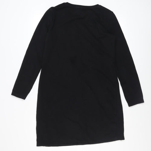DKNY Womens Black Sequin Logo Long Sleeve T-Shirt Dress Size 12