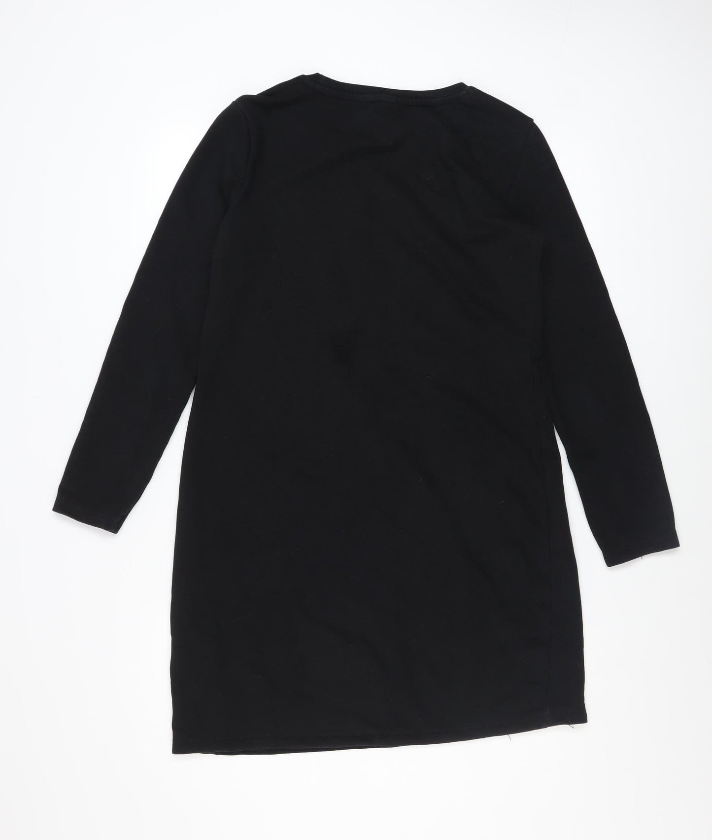 DKNY Womens Black Sequin Logo Long Sleeve T-Shirt Dress Size 12