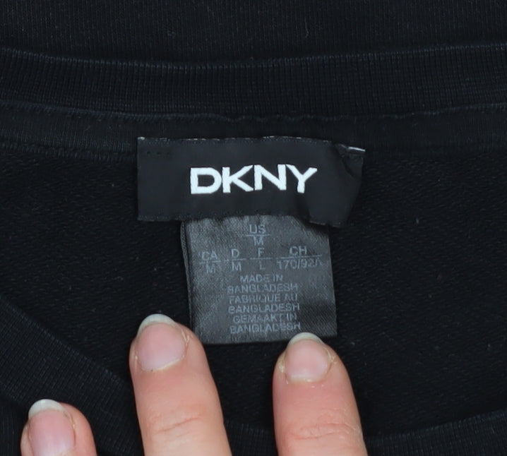 DKNY Womens Black Sequin Logo Long Sleeve T-Shirt Dress Size 12