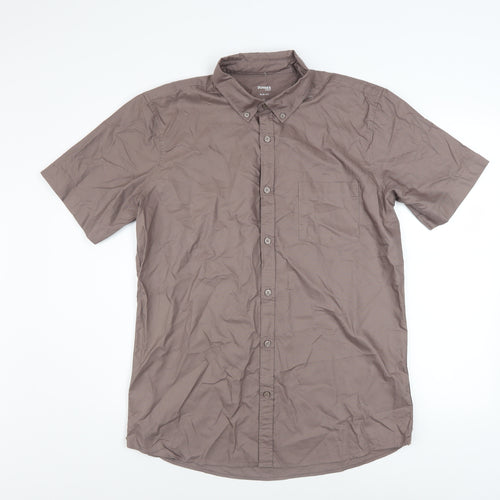 Dunnes Stores Men's Brown Slim Fit Cotton Short Sleeve Shirt L