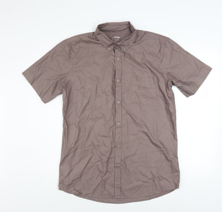 Dunnes Stores Men's Brown Slim Fit Cotton Short Sleeve Shirt L