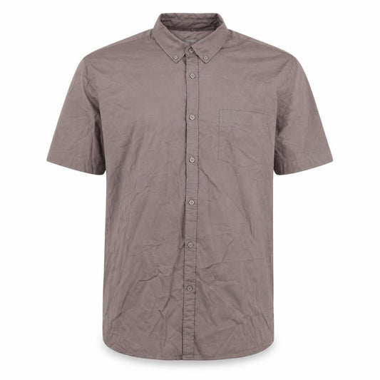 Front view of Dunnes Men's Brown Slim Fit Cotton Short Sleeve Shirt L