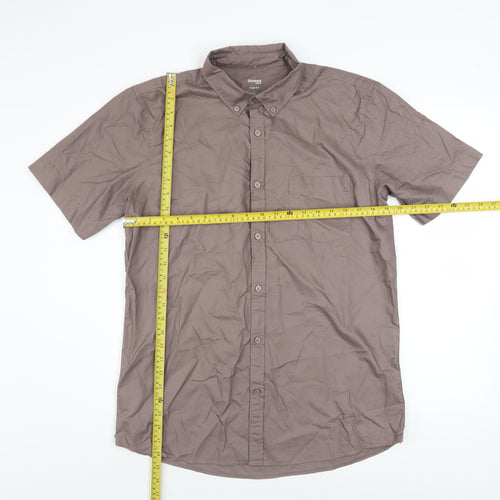 Dunnes Stores Men's Brown Slim Fit Cotton Short Sleeve Shirt L