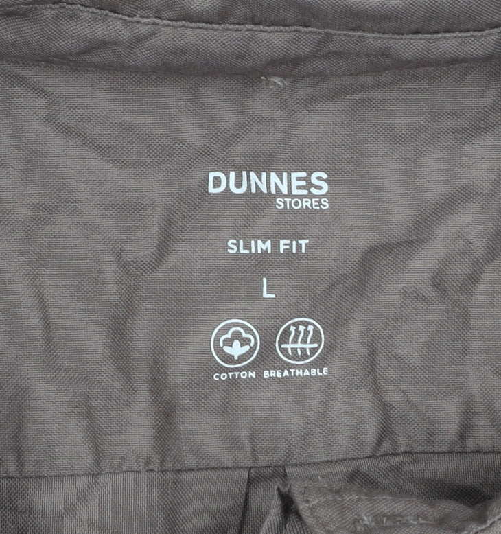 Dunnes Stores Men's Brown Slim Fit Cotton Short Sleeve Shirt L