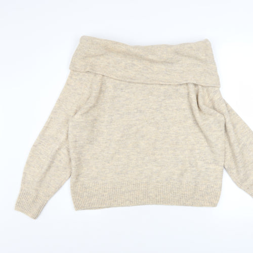 H&M Women Beige Cowl Neck Knit Jumper Size S