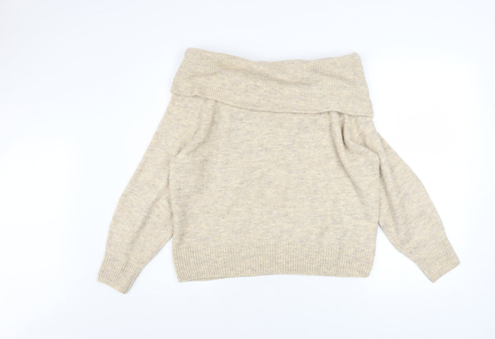 H&M Women Beige Cowl Neck Knit Jumper Size S