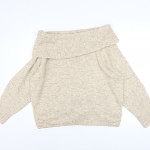 H&M Women Beige Cowl Neck Knit Jumper Size S