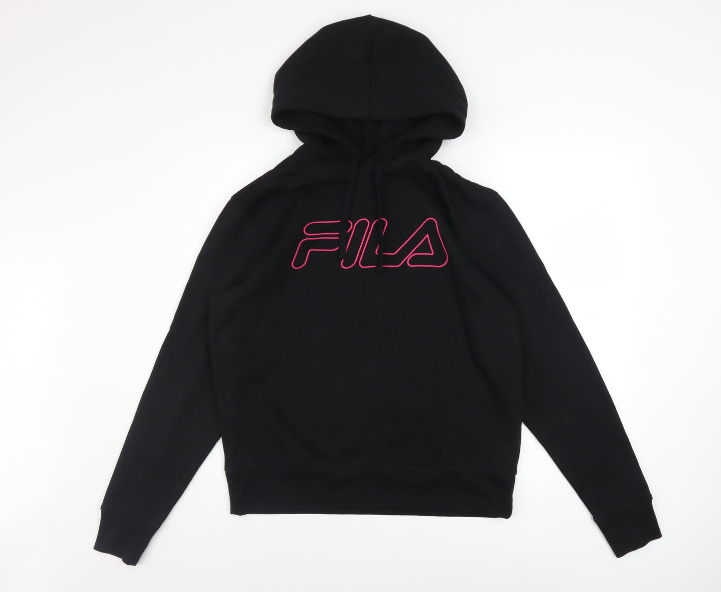 FILA Womens Black Hoodie Size 12 Pullover Hooded Sweatshirt