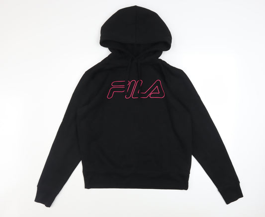 FILA Womens Black Hoodie Size 12 Pullover Hooded Sweatshirt