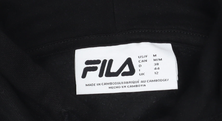 FILA Womens Black Hoodie Size 12 Pullover Hooded Sweatshirt