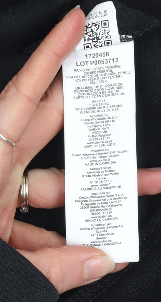 FILA Womens Black Hoodie Size 12 Pullover Hooded Sweatshirt