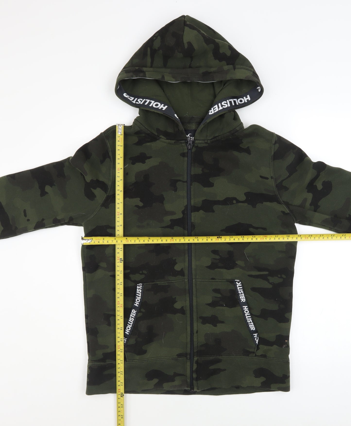 Hollister Men's Green Camo Full Zip Hoodie XS Cotton Blend