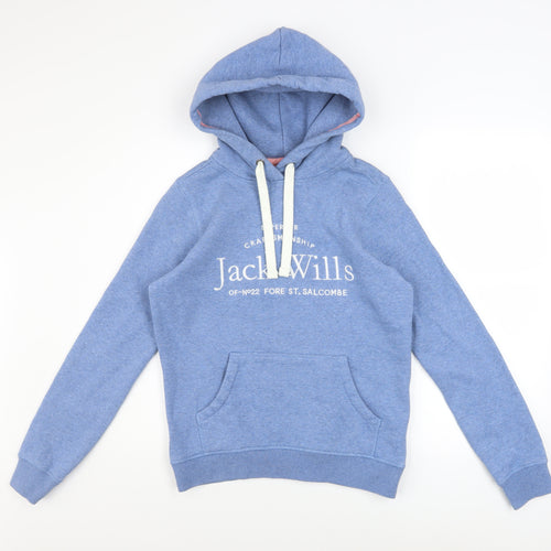 Jack Wills Womens Blue Hoodie UK 6 Pullover Cotton Blend Logo Design