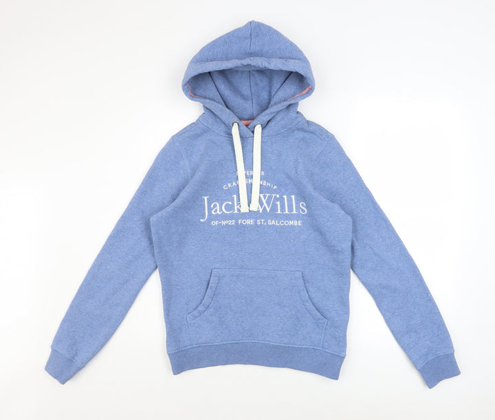 Jack Wills Womens Blue Hoodie UK 6 Pullover Cotton Blend Logo Design