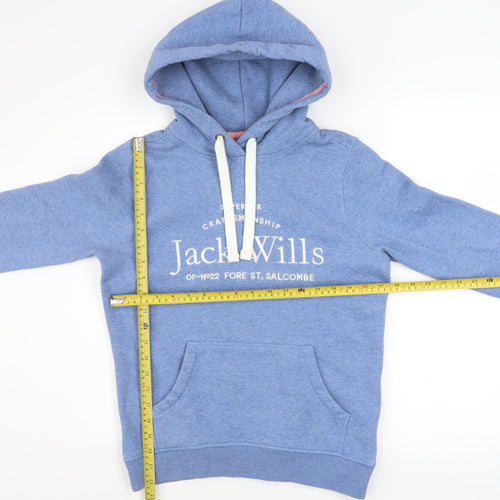 Jack Wills Womens Blue Hoodie UK 6 Pullover Cotton Blend Logo Design