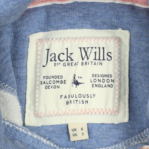 Jack Wills Womens Blue Hoodie UK 6 Pullover Cotton Blend Logo Design