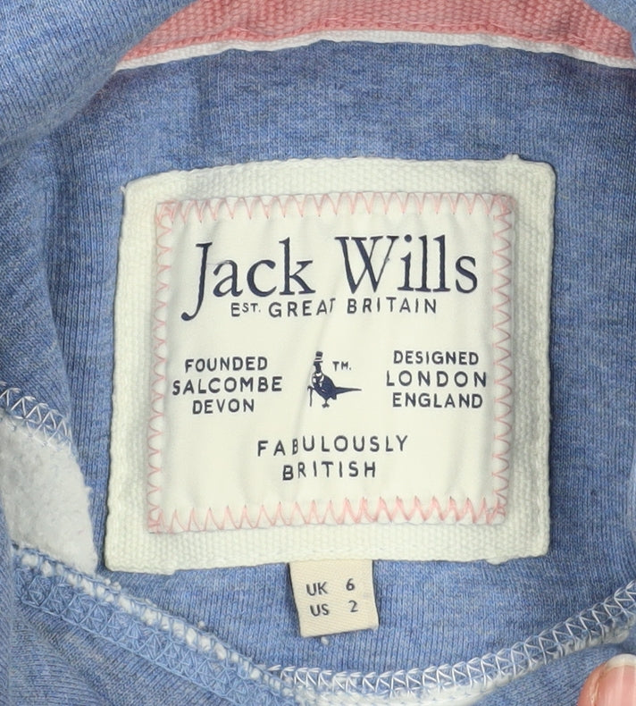 Jack Wills Womens Blue Hoodie UK 6 Pullover Cotton Blend Logo Design