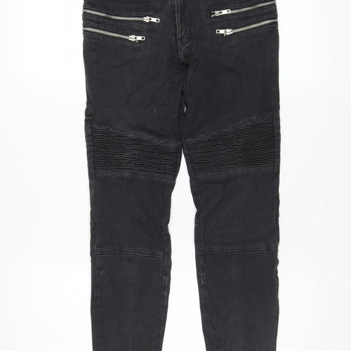 Zara Woman Black Skinny Biker Jeans with Ankle Zips Size 8