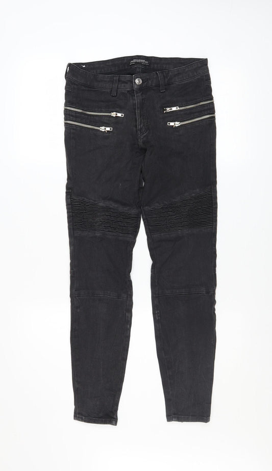 Zara Woman Black Skinny Biker Jeans with Ankle Zips Size 8