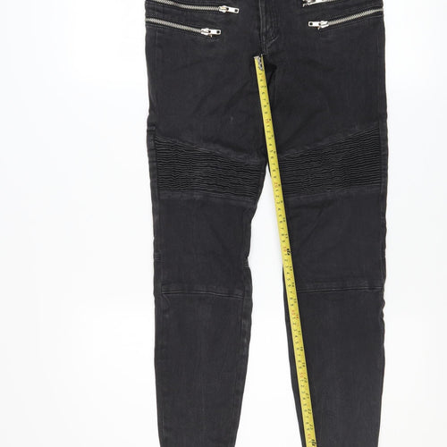 Zara Woman Black Skinny Biker Jeans with Ankle Zips Size 8